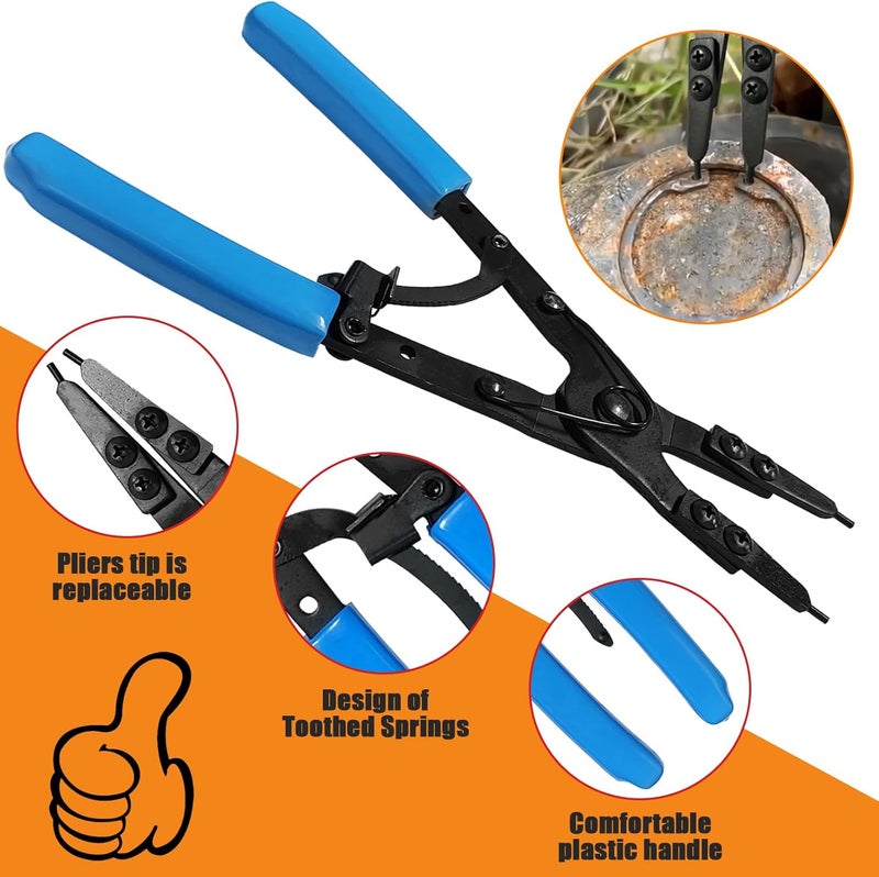 Guweta Snap Ring Pliers 38700 Internal External Heavy Duty Circlip Plier Compatible with Ford SD Ford Super Duty Pickups 2007 and Newer, 10in Blue Automotive Tool Kit for Installation and Removal - Image 2